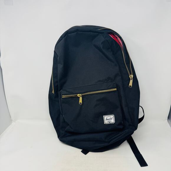 Herschel Classic Black Backpack Gold Zippers Logo Patch Laptop Bag Utility Basic - Picture 13 of 13